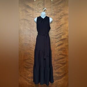 Anne Klein Sleeveless Halter Maxi Dress Womens 10 Navy Blue Modest Tiered Skirt